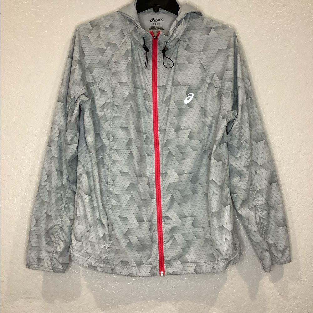 ASICS Gray Geometric Lightweight Running Jacket-Gray & Pink Size Large